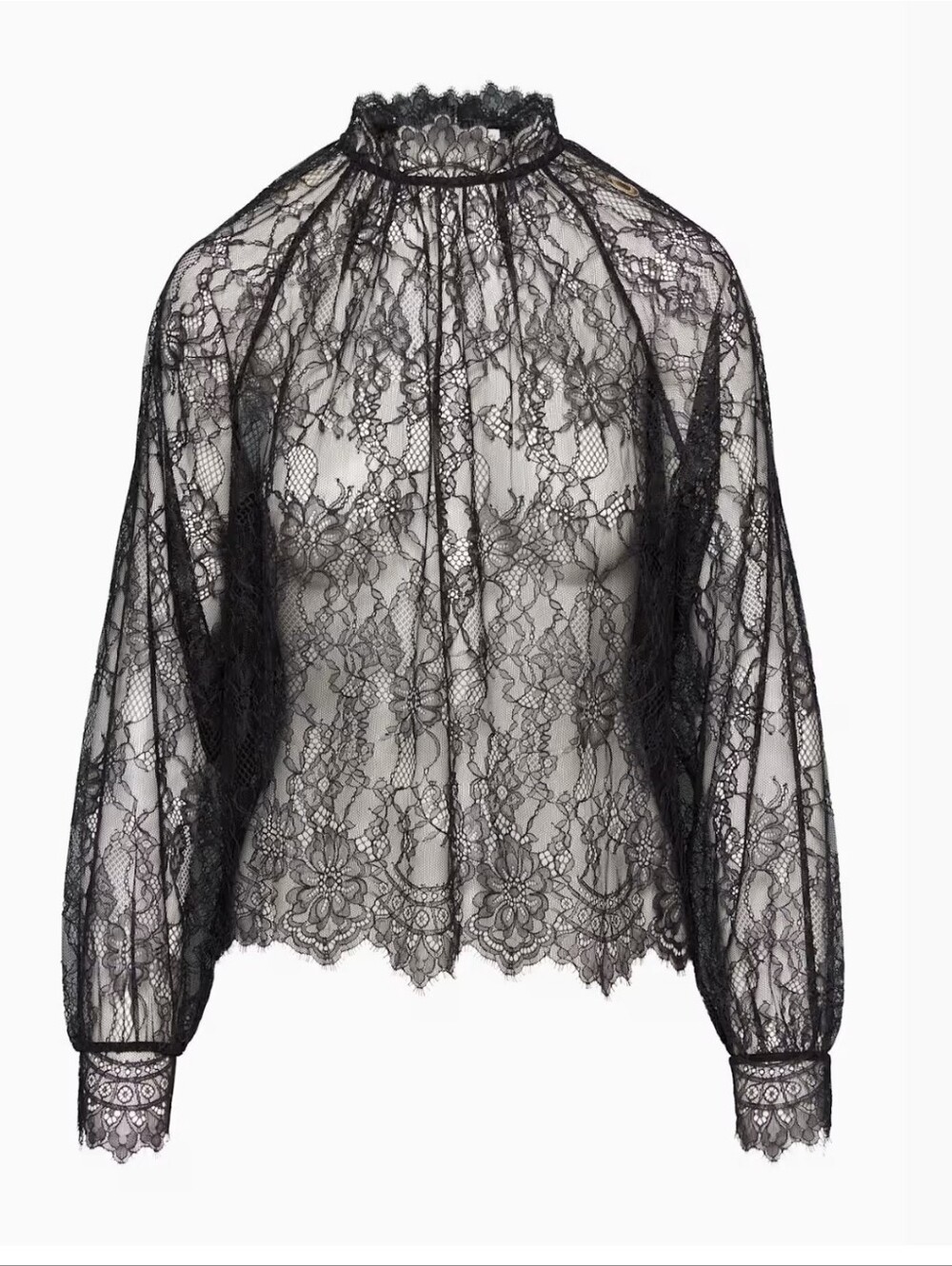 Aritzia Wilfred Decorum Blouse Black Lace Sheer High Neck Size S